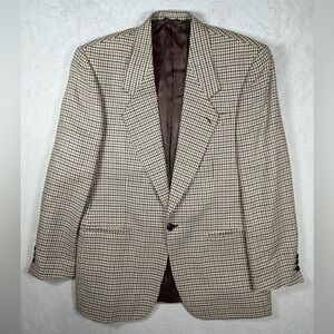 Principe 44R Silk Wool Blend Houndstooth Single-Button Blazer in Cream & Black